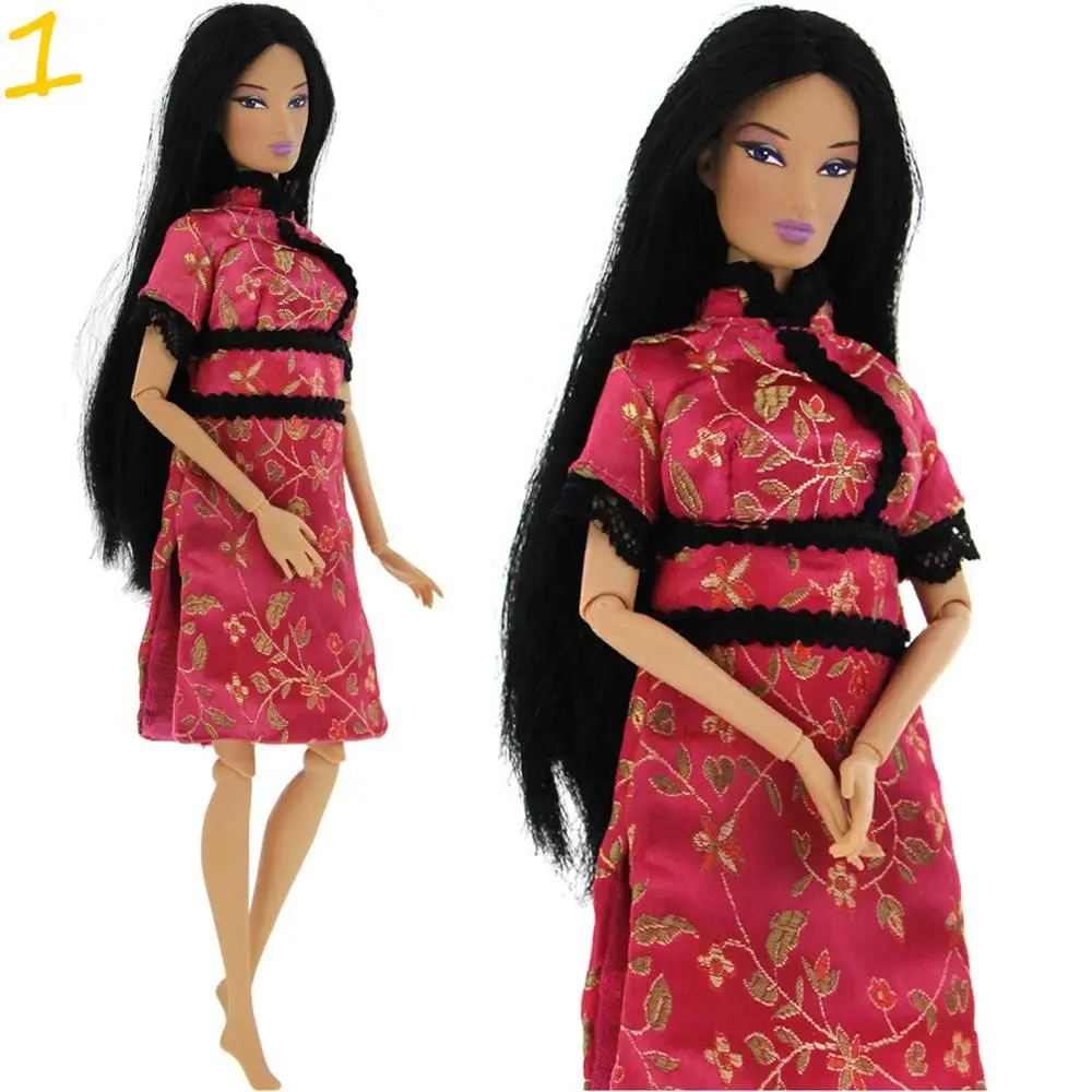 1 модное платье для куклы; повседневная одежда; юбка; брюки; жилет; джинсовое пальто; аксессуары для кукольного домика; Одежда для куклы Барби - Цвет: 1