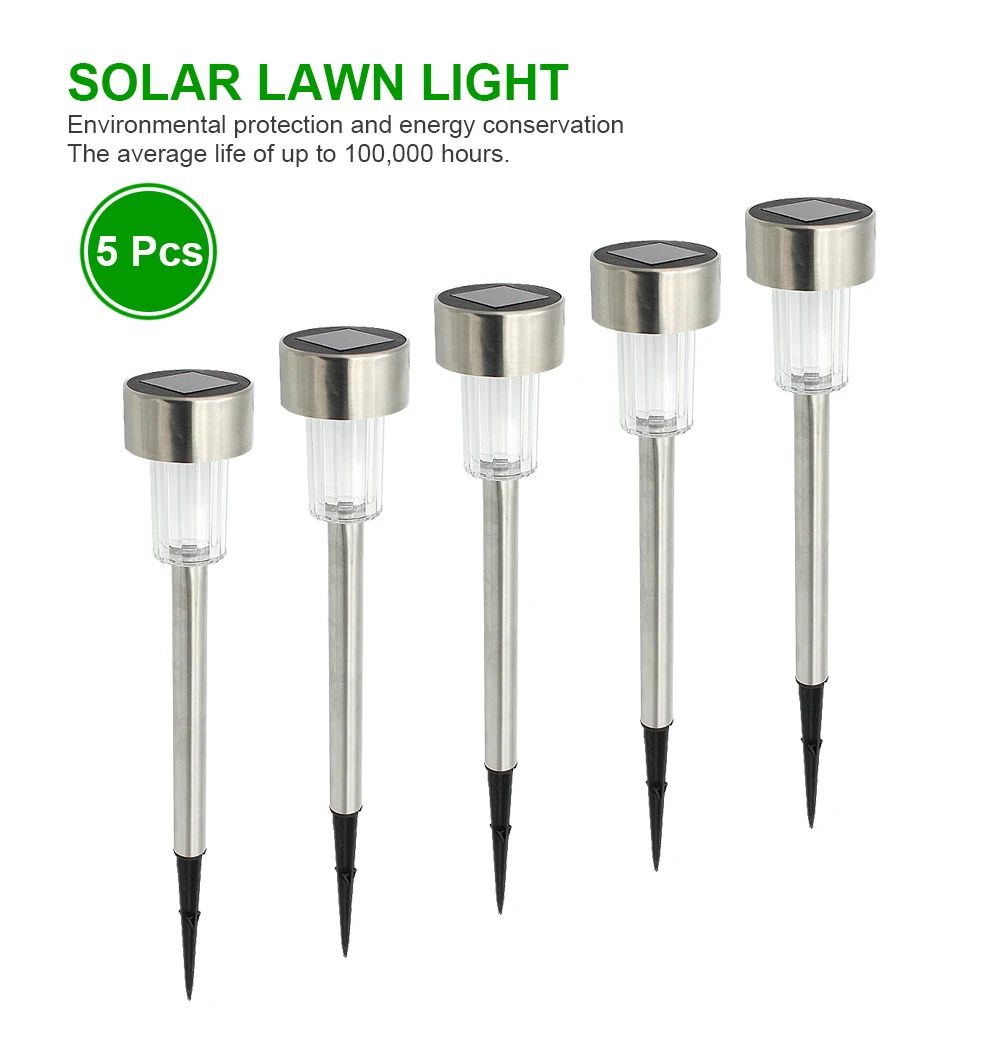 Solar ao ar Solar para a Luz do Ponto ao ar Luz do Jardim de Energia Lote Inoxidável Solar Gramado Livre Lâmpada Paisagem Quintal 5 Pçs - Aço 2 light outdoor solar