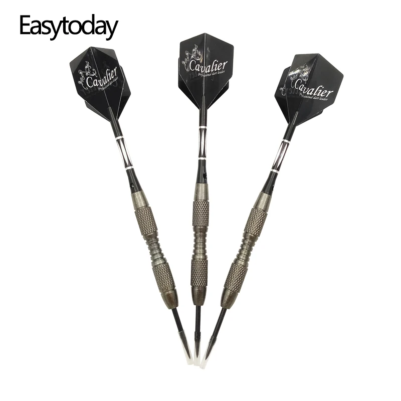 Easytoday 3Pcs/set High Quality Darts Steel Tip Tungsten Darts Metal Barrel Black Shafts Aluminum Plastic Darts Flights Games 3pcs set carbon fiber high quality plastic material remote key case covers fob for porsche panamera cayenne macan