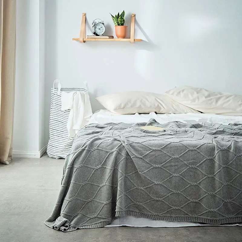 Хлопковое мягкое вязаное одеяло ручной работы, одеяло для кровати, дивана, плед - Цвет: grey