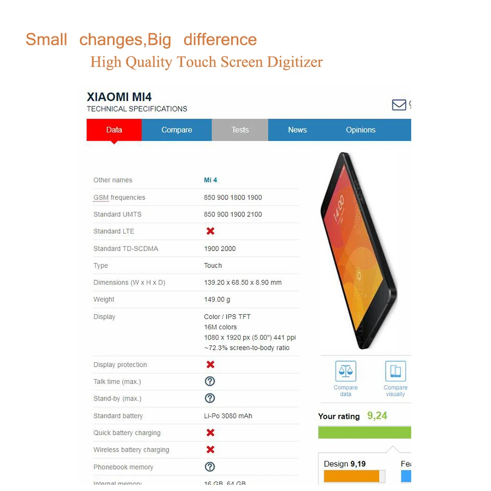 Оригинальный дигитайзер сенсорного экрана для Xiaomi Mi4 Mi 4 M4 сенсорная панель