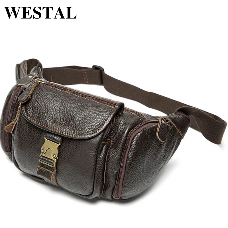 

WESTAL Genuine Leather Waist Bag Men's Leather Fanny Pack Belt Bag Sling Men Bag Men Waist Pack Hasp Money Belt Pouch 9025