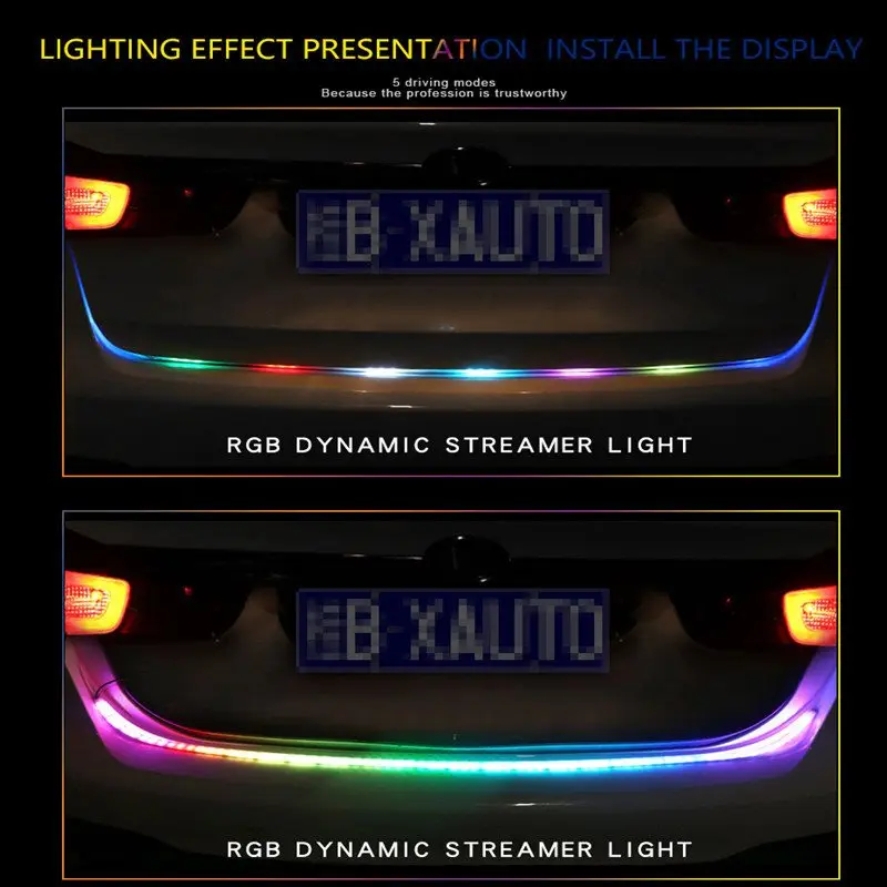 

2018 Auto Car Tailgate Turning Signal Light Bar RGB LED Strip Trunk Light Strips Multicolor Braking Lamp