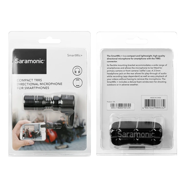 Saramonic SmartMic+/Di/UC TRRS направленный микрофон с поролоновым ветровым стеклом для IOS iPhone x 8 7 7 plus Android смартфонов