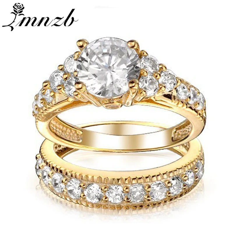 

LMNZB Non-fading Rings Set Fine Jewelry Gold Color Cubic Zirconia Rings Set For Women Engagement Wedding Gift Ring LDRA004