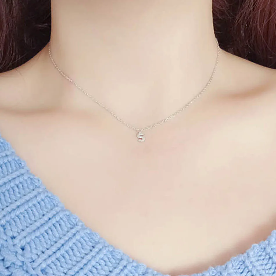 4 925 Sterling Silver Fashion Letter Necklaces Pendants Choker Bling Crystal Women Girl Jewelry Collier Initial Necklace