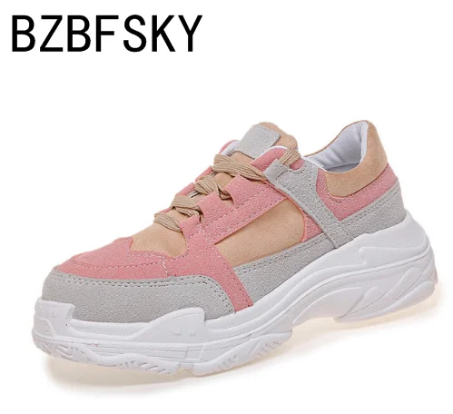 

BZBFSKY New Autumn Fashion Shoes Woman Suede Upper Platform Sneakers Women Ladies Chunky Shoes Tenis Feminino Size 35-39