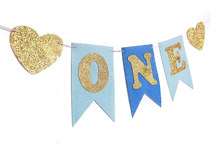 Glitter One banner Pennant High Chair Baby Shower kids boys girls First Birthday Party Highchair Decoration Favor pink blue