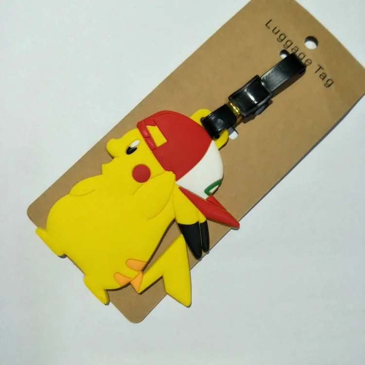 Anime Pokemon Gengar Pikachu PVC key chain Piplup Charmander Squirtle cute funny soft rubber luggage tag boarding pass bag tags