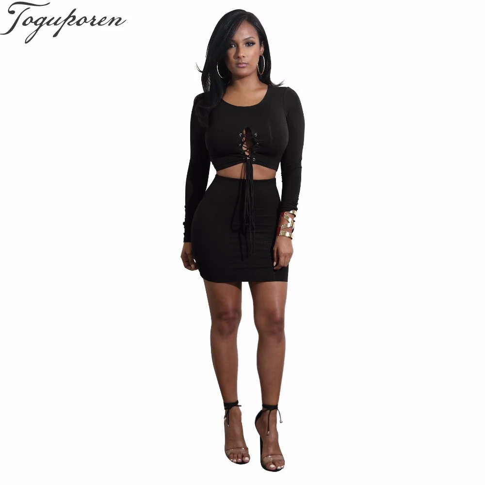 

2018 Summer Women Dress Two-piece Sexy Lace Up Dress Set Sexy Party Club Wear Hollow Out Bandage Bodycon Mini Dresses Robe