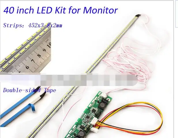 

40 inch LED Aluminum Plate Strip Backlight Lamps Update Kit for LCD Monitor TV Panel 2 LED Strips 452mm Free Shipping