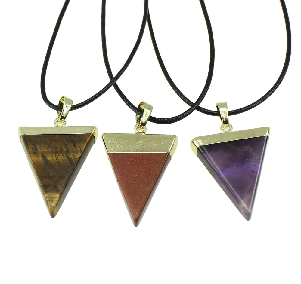 

Hot Sale Triangle Natural Stone Pendant Real Amethyst Agate Necklace Crystal Stone Quartz Necklaces Pendant Women Men Jewelry