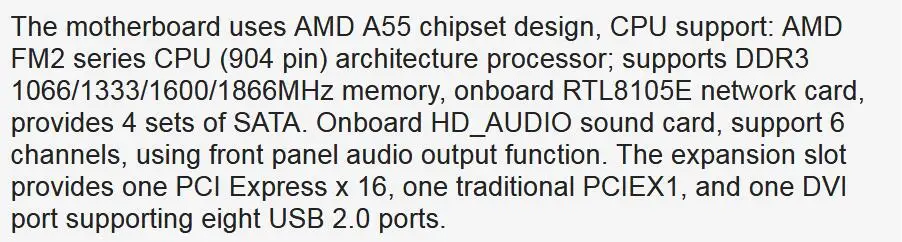 Новый настольный материнская плата A85/D3 FM2 DDR3 встроенная звуковая карта Графика карты HDMI