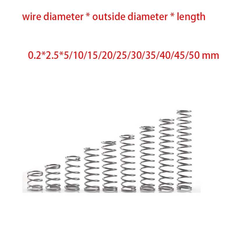 10pcs wire diameter 0.2mm Outer 2.5mm Length 5-50mm stainless steel compression spring extension springs | Обустройство дома