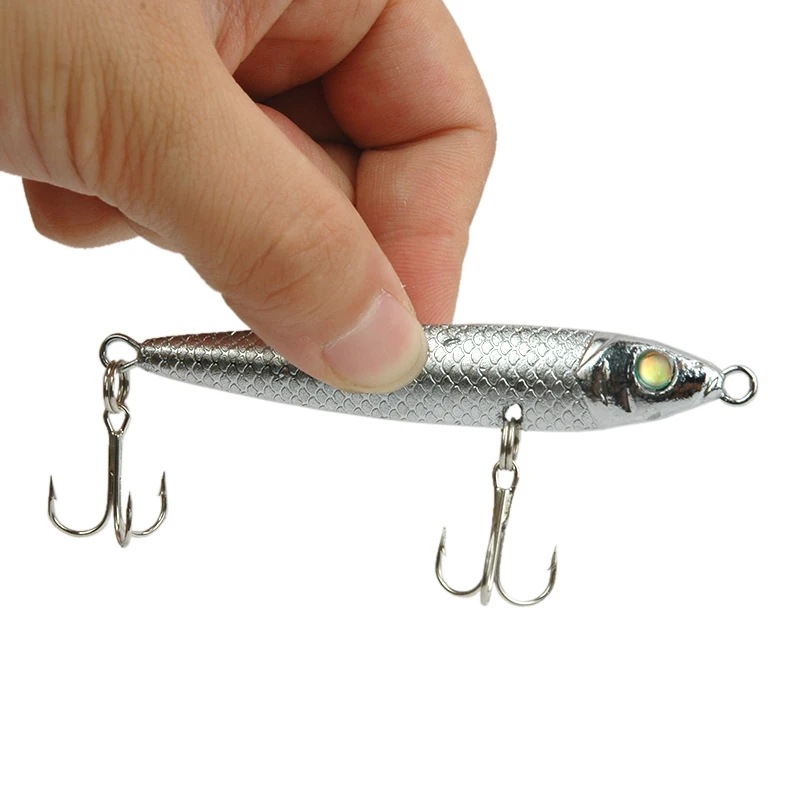 New 2pcs Metal Jigging Spoon 80mm 47g 3D Eyes Artificial Bait Boat