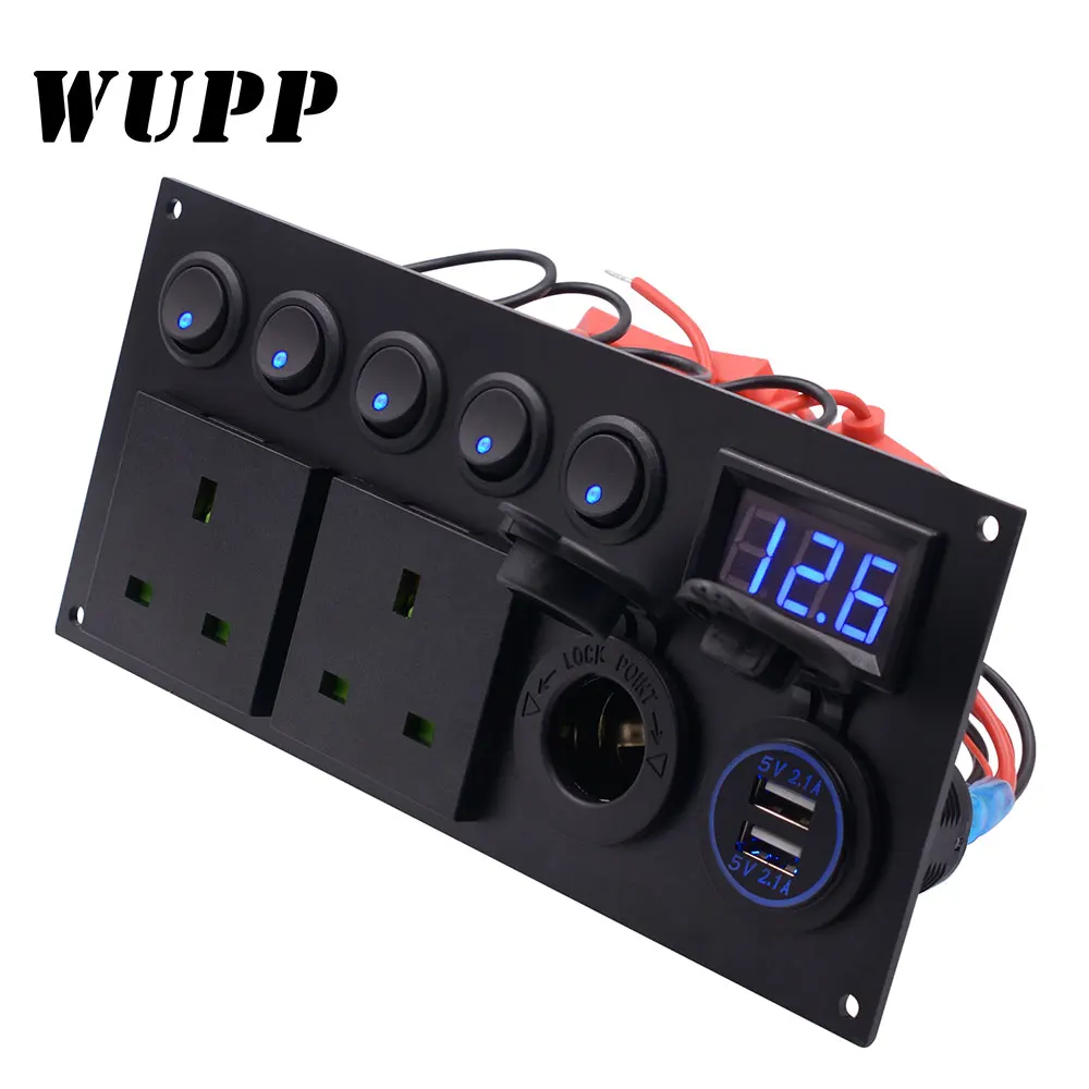 

WUPP Switch Pannel Circular Light Switch Power Socket DuaL USB 5V/4.2A Voltmeter 250V Socket Composite Panel Ship Modified Parts