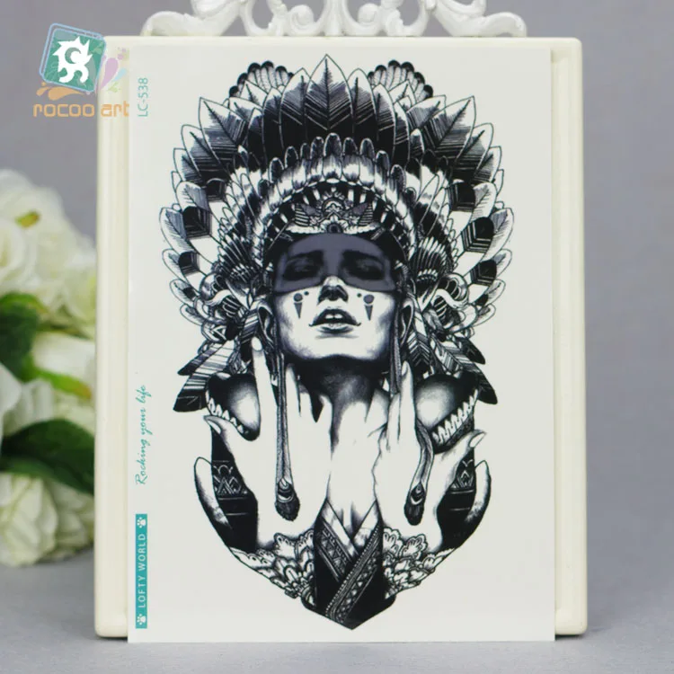 

LC-538/21*15cm Women's Large Tatoo Sticker Indian Style Witch Feather Cover Colored Design Cool Temporary Tattoo Stickers Taty