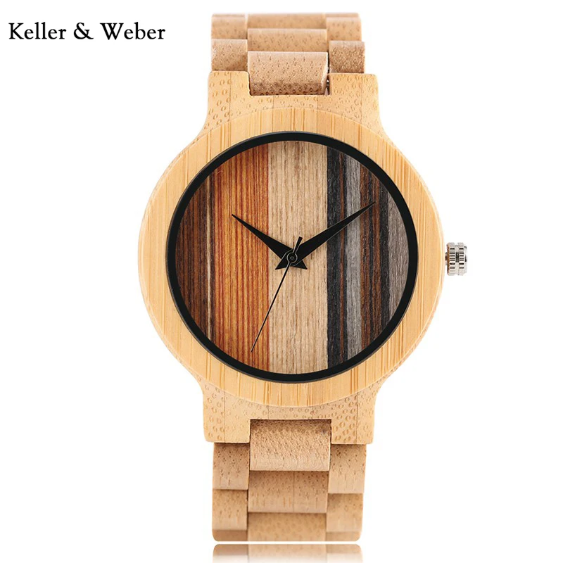 

KW Modern Men Wrist Watch Fold Clasp Quartz New Arrival Unique Colorful Dial Nature Bamboo Full Wood Bangle Casual for Men Women