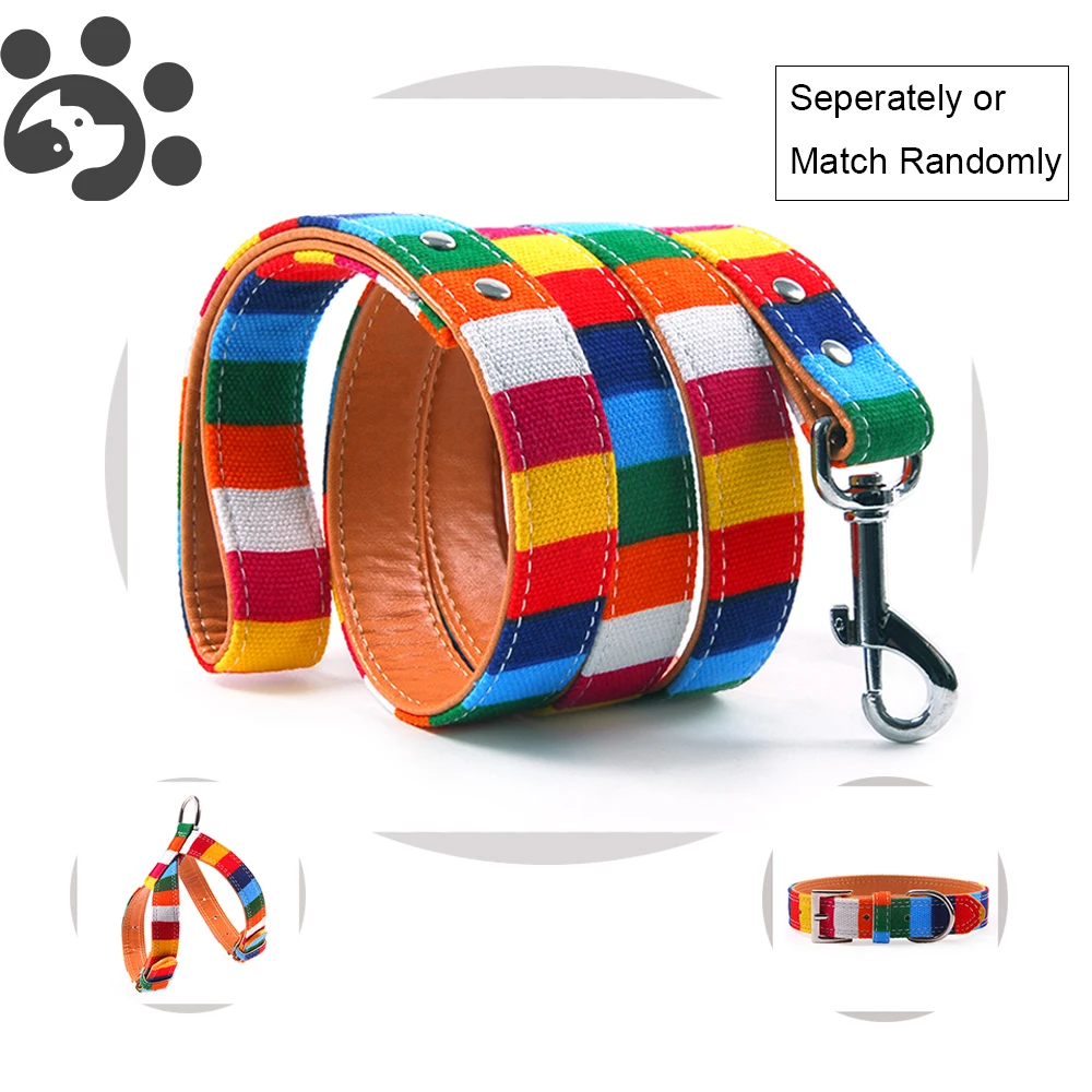 

Dog Collar Harness Leash Set for Small Medium Large Dogs in Pet Products Canvas Leather Dog Collar Harness Lead Set MP0055