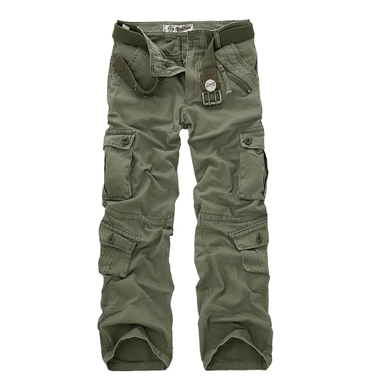 Новинка; мужские походные Мужские штаны в стиле милитари высокого качества; стильные камуфляжные хлопковые длинные брюки с карманами; 7 цветов - Цвет: Grass Green