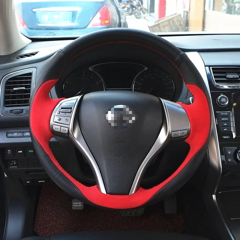 Блестящий пшеничный красный замшевый черный кожаный сшитый вручную чехол на руль для Nissan 2013 Teana X-Trail QASHQAI Sentra