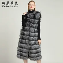 X-Long Natural Silver Fox Fur Vests for Women Winter 2017 New Brand Coat Sleeveless Jackets 110cm Real Fur Vests Fashion Warm