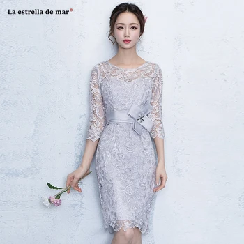 

Coctail dress2019 new lace crystal Three Quarter sleeve silver sexy mermaid cocktail dresses Tea Length robe cocktail custom