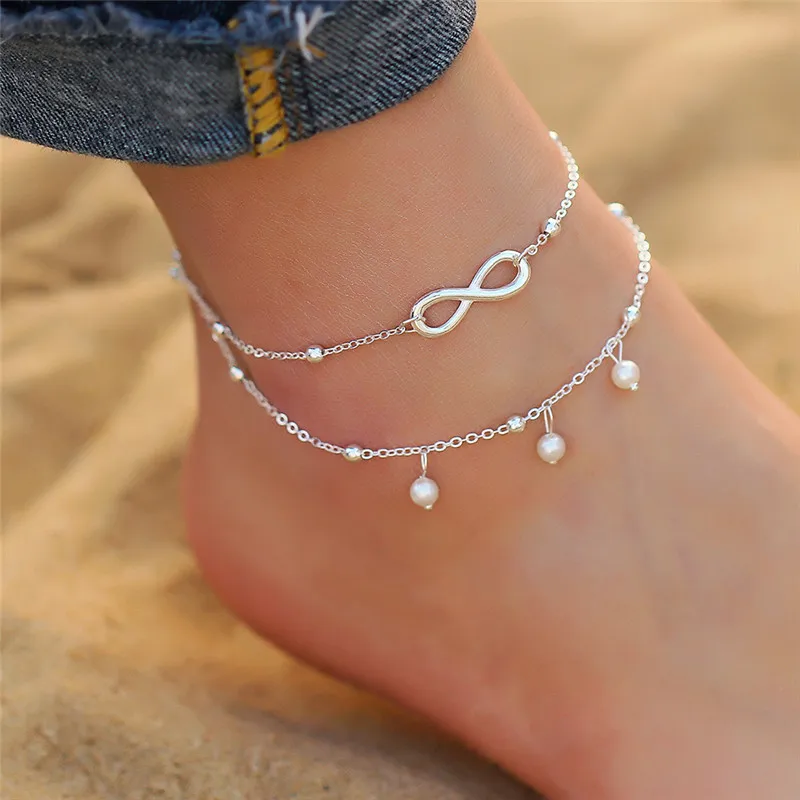 Дизайн богемский Ом ножной браслет для женщин модный серебристый лист ножной браслет на ногу ювелирные изделия Пляж лодыжки браслеты