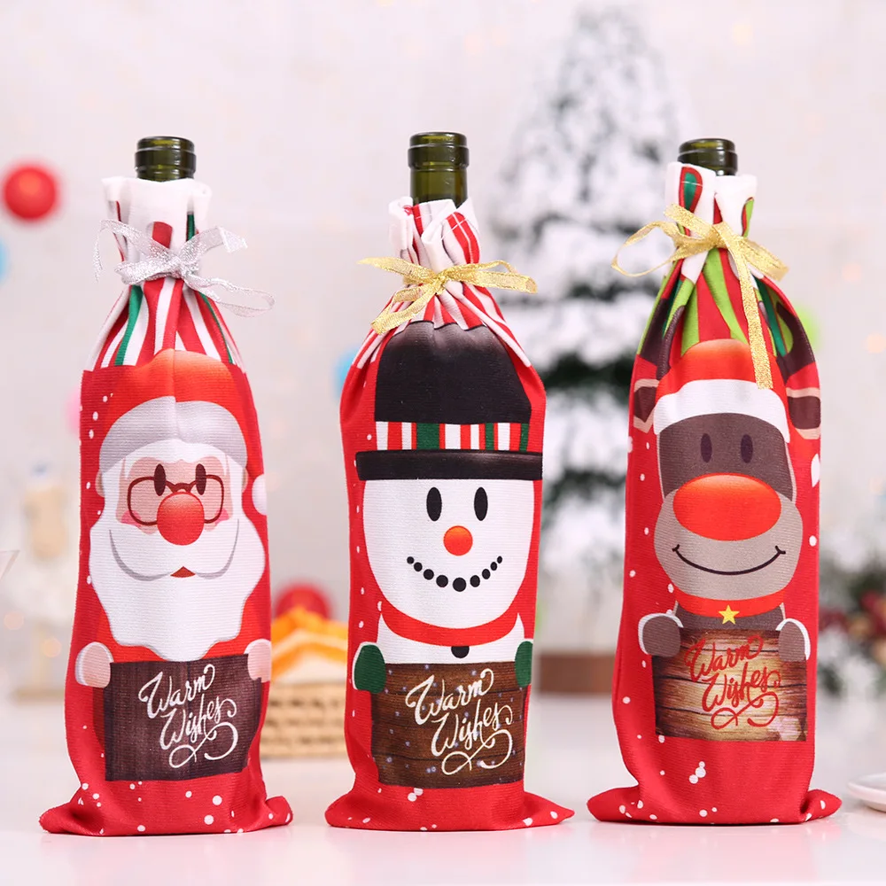 Navidad печать бутылки вина набор рождественских украшений для дома кухня отель Новогоднее украшение шампанское шапки Санта-Клауса