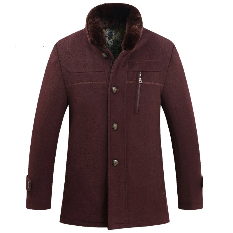 Quality Brand Men's Woolen Coats Middle-aged Singl...