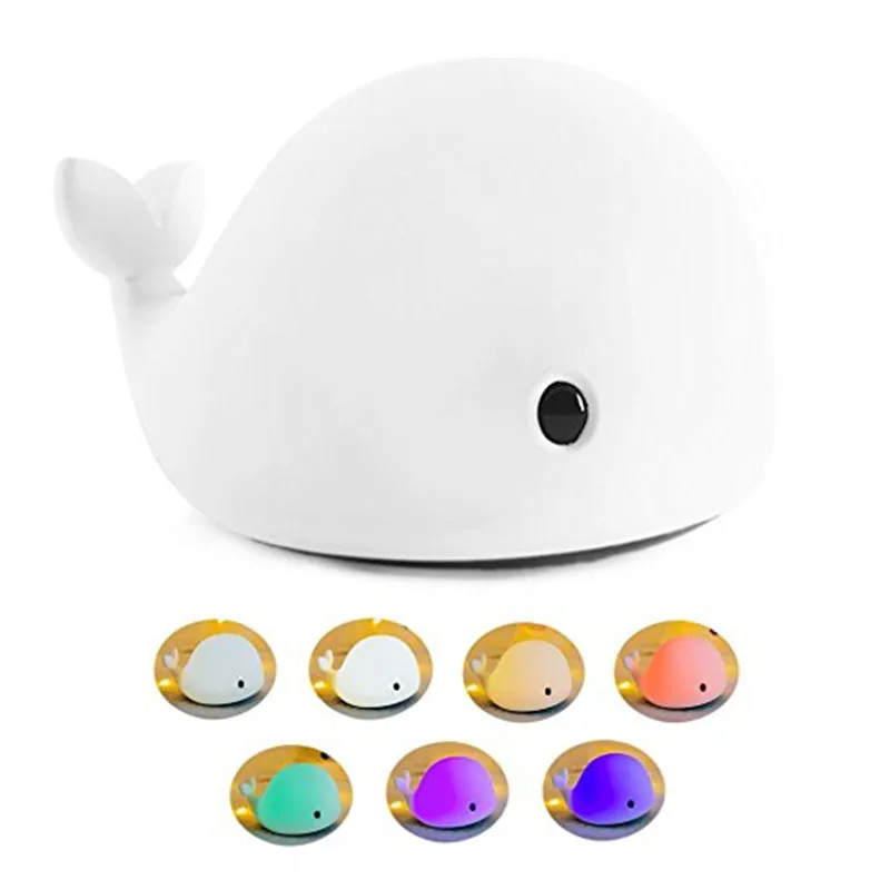 

Cute Dolphin whale Silicone Colorful Night Light USB Rechargeable Sensitive Tap Control Bedroom Light for children birthday gift