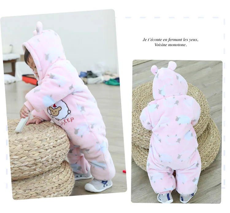 Newborn Infant Romper Autumn Winter Baby Jumpsuit Thick Warm Hooded Toddler Baby Girl Boy Clothes For 3m-12m Baby Costumes