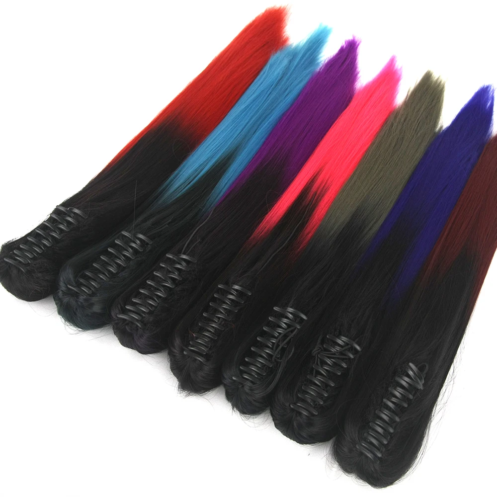 24'' Straight Synthetic Hair Clip In Hair Extension Red Pink Claw Ponytail Hairpieces Pony Fairy Tail Queue De Cheval fake hair extensions
