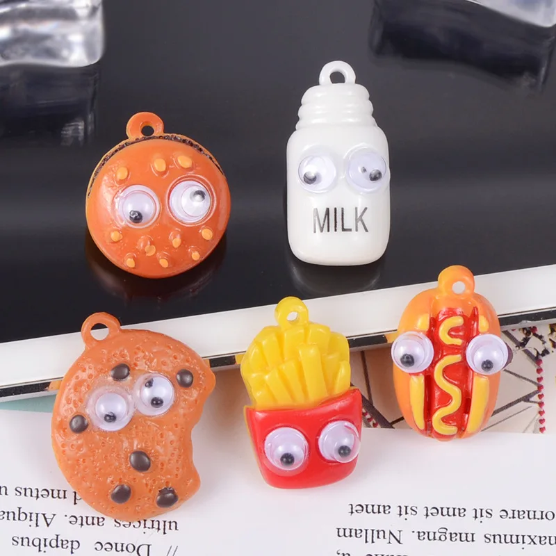 

6pcs Resin Bread Hamburger Chips Cookies Milk DIY Dollhouse Miniature Decoration Crafts Kids' Kitchen Toys Doll House Decoration