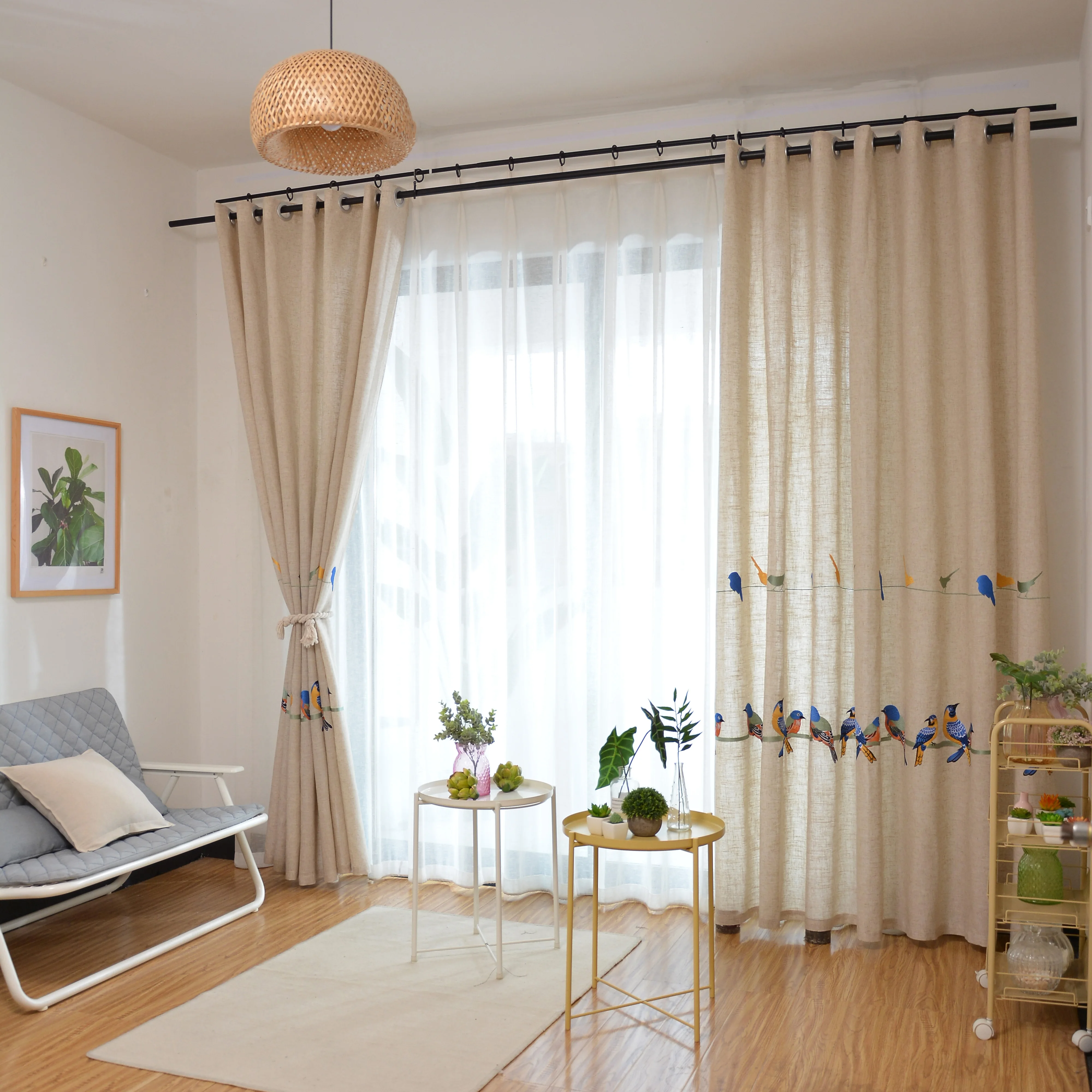Cortinas de lino de algodón para sala de estar dormitorio cortina Pastoral con pájaros bordados tul blanco cortina transparente TRATAMIENTO DE VENTANA Cortinas de lino de algodón para sala de estar dormitorio cortina Pastoral con pájaros bordados tul blanco cortina transparente TRATAMIENTO DE VENTANA