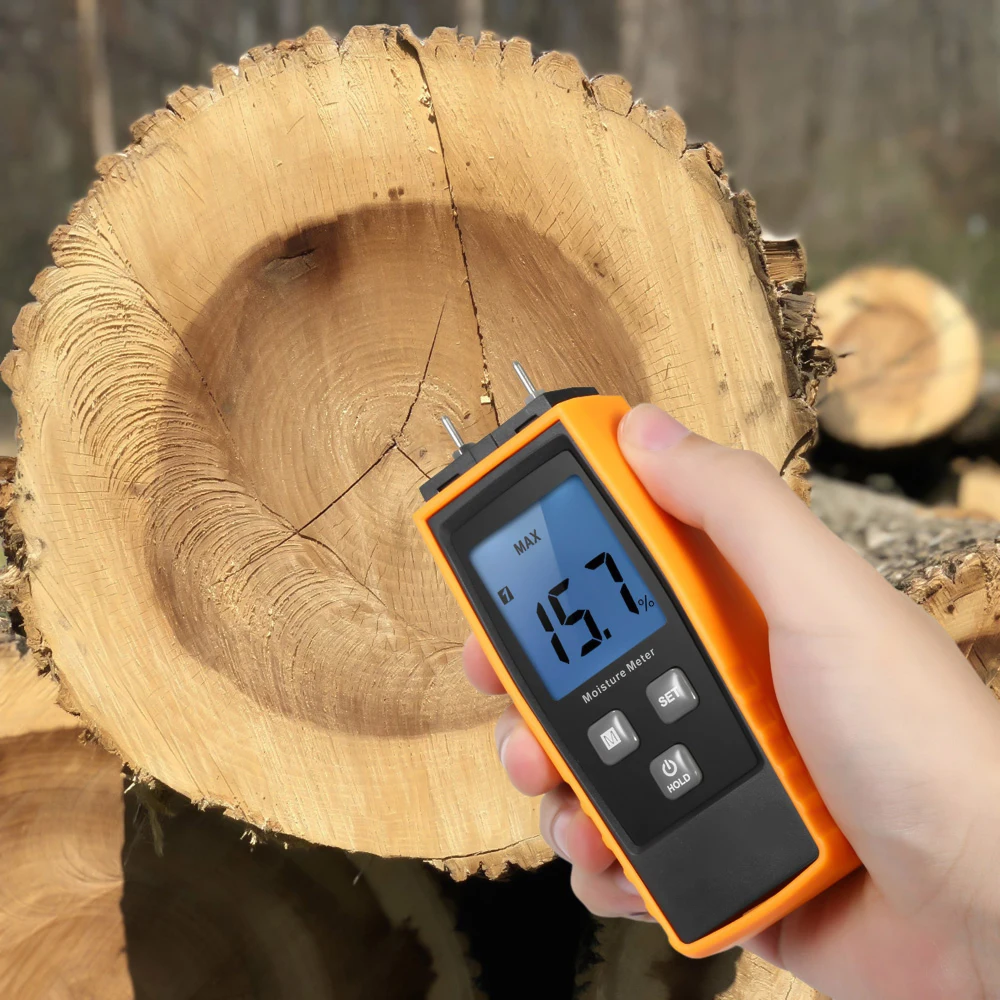 

Digital Wood Moisture Meter 0%~80% Two Pins Handheld Wood Moisture Detector Humidity Tester Timber Damp Detector
