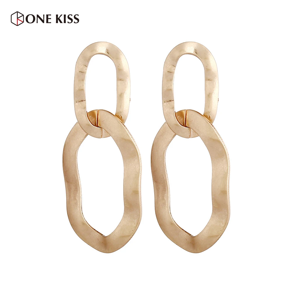 Punk Gold Color Big Circle Geometric Metal Long Dangle Earrings for