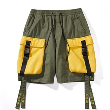 Хип-хоп клетчатые шорты Для мужчин Лето китайский иероглиф Embroide мужские шорты Карго лоскутное карман короткие штаны Stretwears WY10