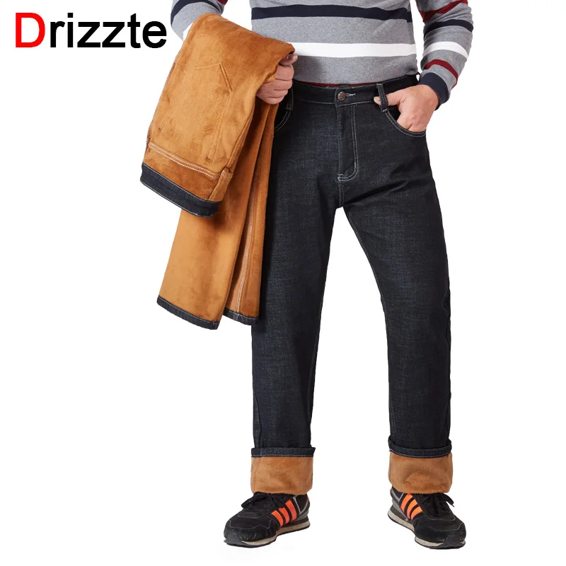 

Drizzte Winter Fleece Warm Men Jeans for Big and Tall Plus Size 40 42 44 46 48 50 52 Black Jean Pants