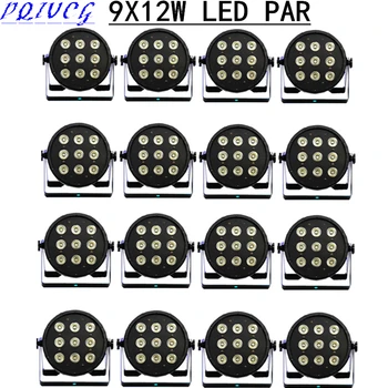 

16pcs/ RGBW 4IN1 9X12W led Par light DMX512 control LED flat PAR dmx512 disco lights professional dj equipment