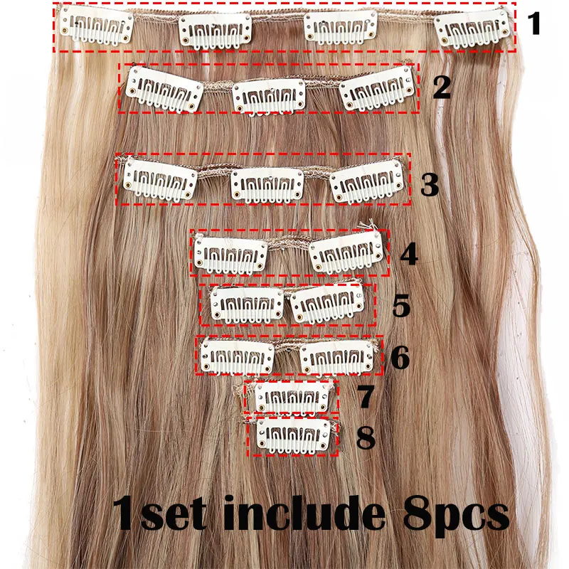 SNOILITE 24 дюймов 8 шт./компл. 18 клипсы для наращивания на всю голову эффектом деграде(переход от темного к вьющиеся Клип В Наращивание волос Синтетические волокна шиньоны накладные волосы на застежке