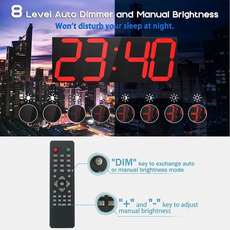  LED Digital Wall Clock Wake Up Light Large Wall Clock Electronic Stopwatch Timer Weather Station Ne - 32982891351