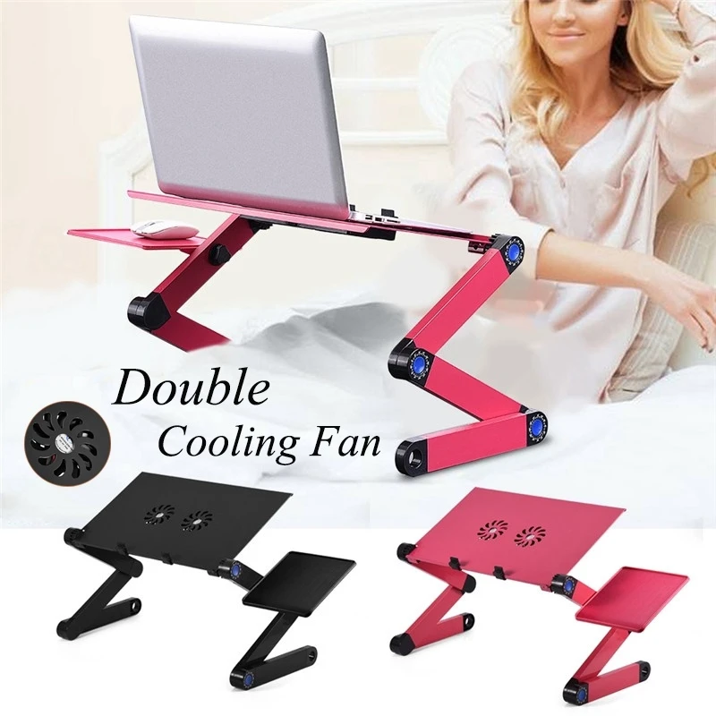 

Adjustable Folding PC Laptop Desk Notebook Stand Computer Table Flat Holder Bedside Laptop Table with Cooling Fan for Bed Sofa
