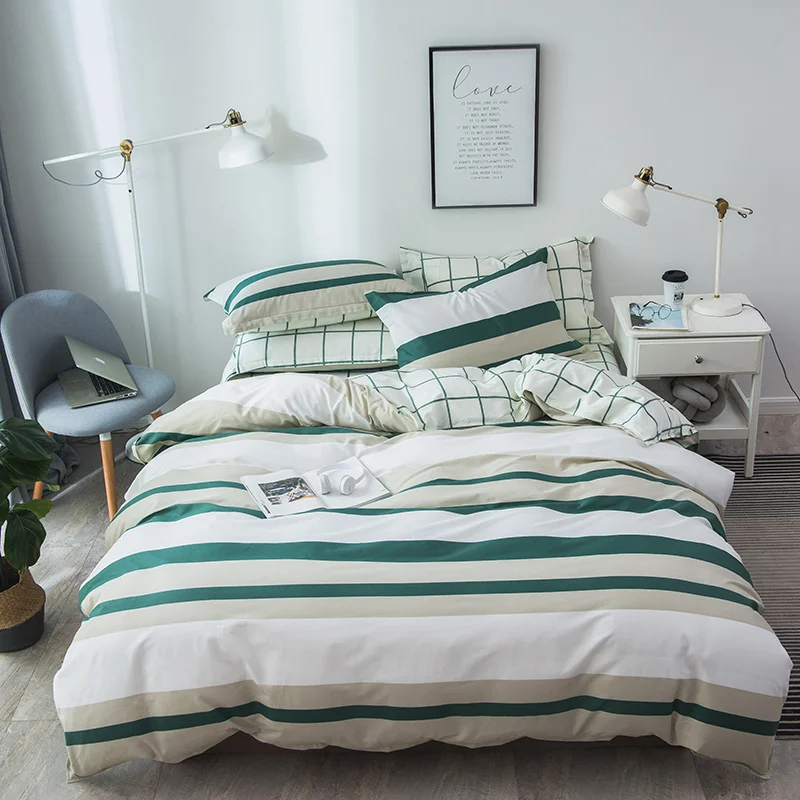 White Stripes Reactive Printing Simple Style Bedding Set Bed Linen