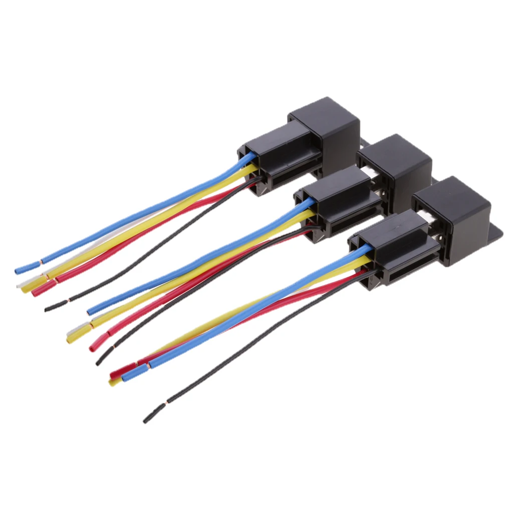 3 Sets 24v 80a Car Automotive 5 Pin Spst Relays And 5 Wires Harness Sockets