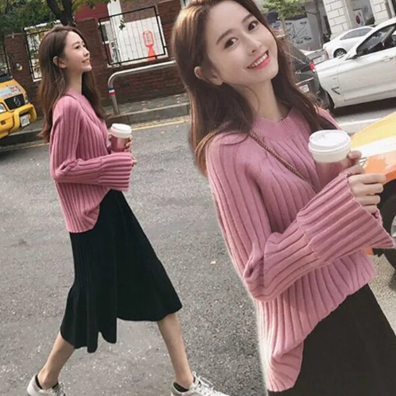 

modis Woman's sets Spring autumn 2019 New Korean Work Sexy women O collar sweater +midi skirt 2 Two-piece set women skirt set