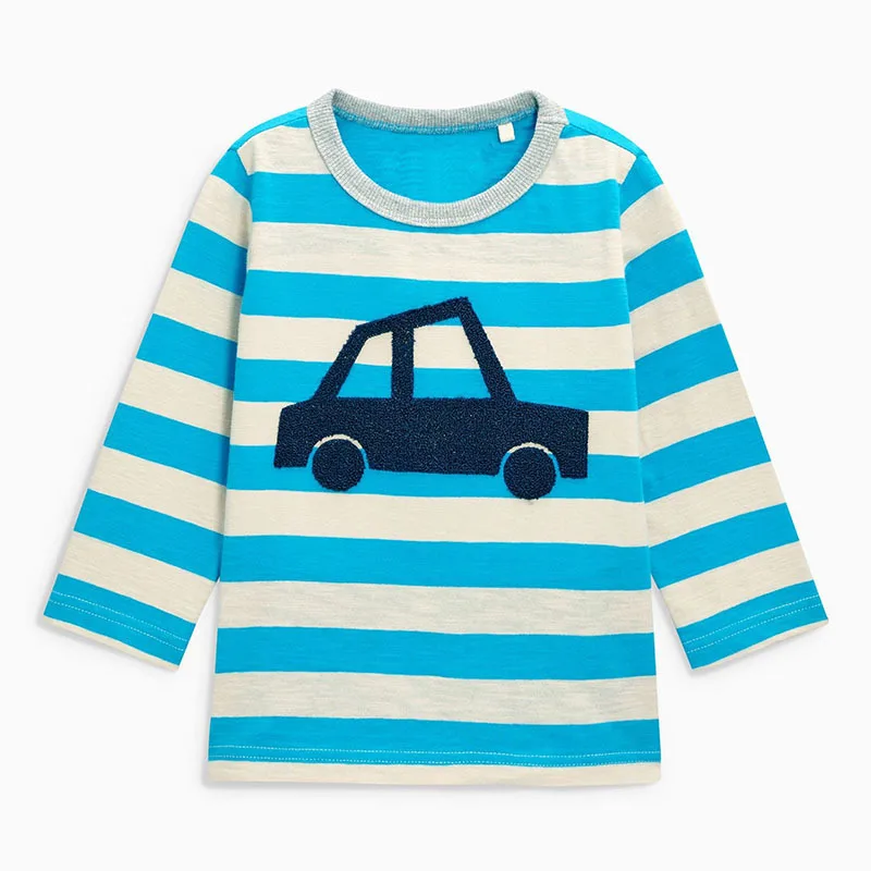 

Little Maven New Autumn Spring Children Clothing Cute Long- sleeved O-neck Cars Quality Striped Cotton Boys Casual Tshirt