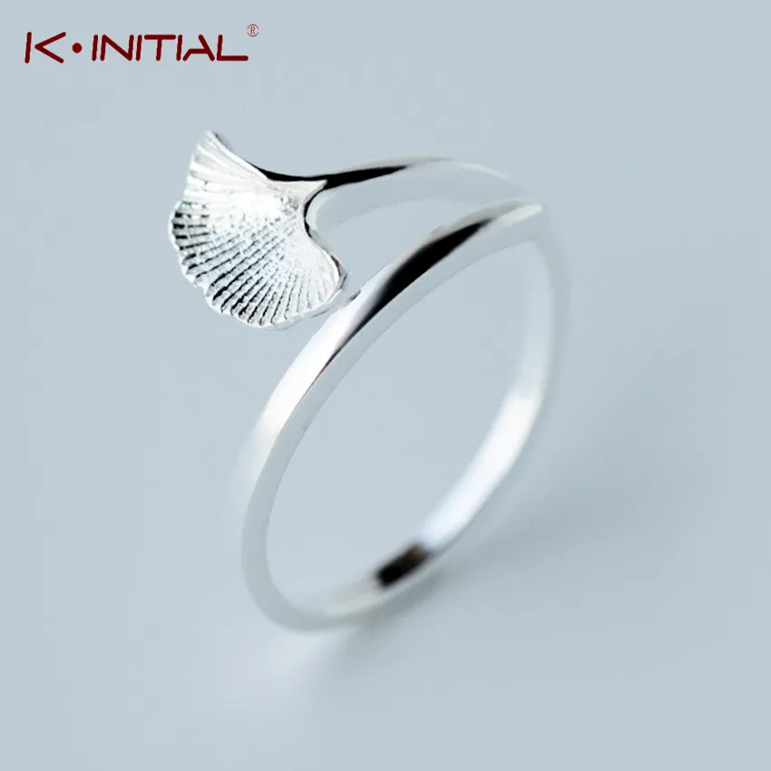 

Kinitial 925 Sterling Silver Gingko Leaf Shape Finger Classic Ring for Women Wedding Original Fine Whale Tail Ring Jewelry Gift