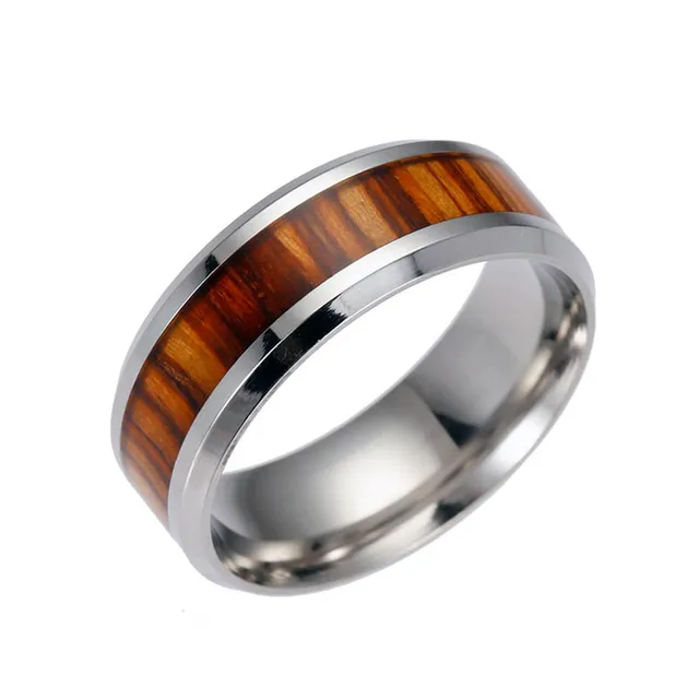 mannen ringen delicate hout inlay titanium staal zilveren ring