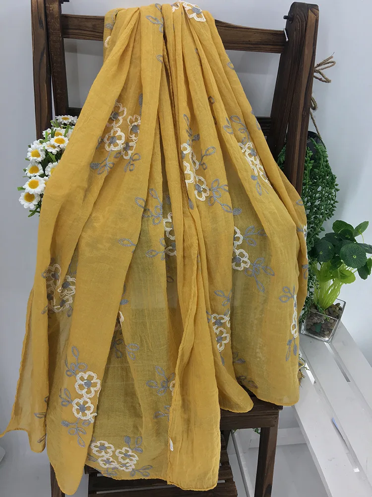 Women Floral Embroidery Scarf Women Cotton Voile Quality Scarf Wholesale 11Colors 10pcs/lot